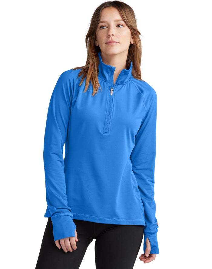 Champion Womens Sweatshirt NZ - Absolute 1/2 Zip Mock Neck Blue ( 3826-XNSBY )